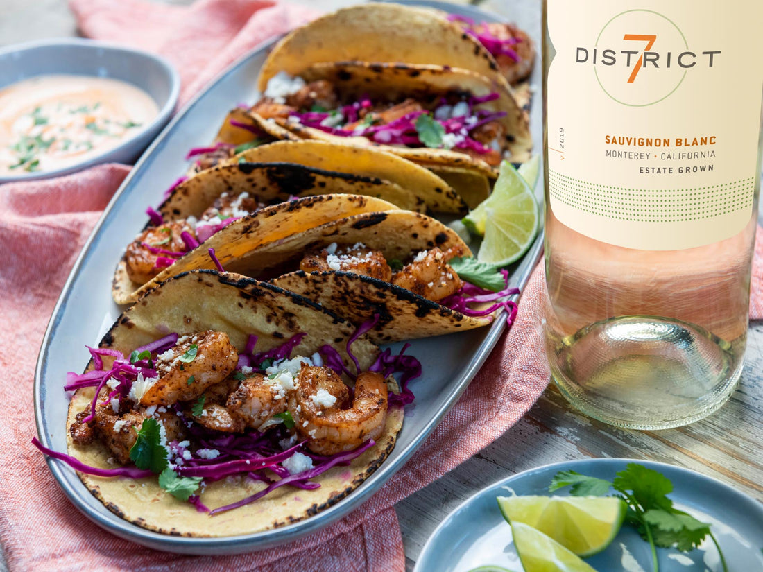 Sauvignon Blanc + Cilantro Lime Shrimp Tacos